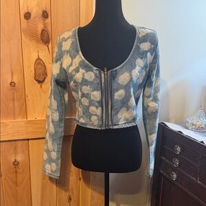 Polka Dot Denim Cropped Jacket